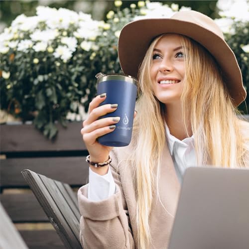 Ideus 20 oz Tumbler, Travel Coffee Mug with Splash Proof Sliding Lid, Double Wall Stainless Steel Vacuum Insulated Coffee Mug for Home and Office, Keep Beverages Hot or Cold, Ocean Blue - color: Ocean Blue