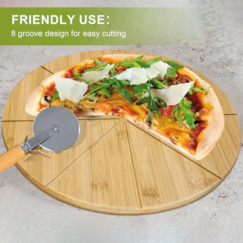12inch Pizza Cutting Board Round Bamboo Wood Prep Platter Plate Tray - style: 12"