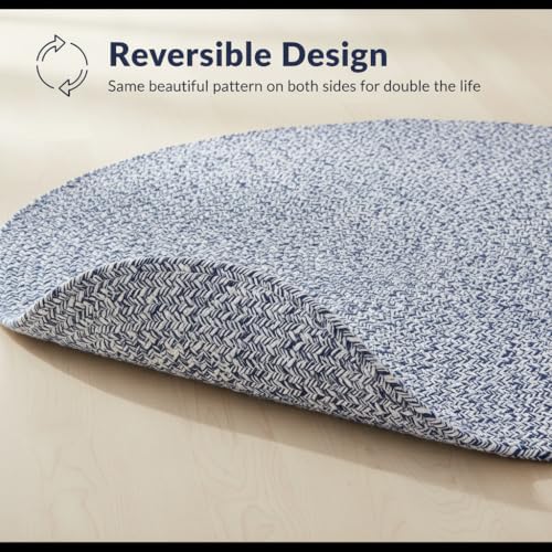 Super Area Rugs Farmhouse Braided Rug Cotton Kitchen Reversible Carpet Blue & White, 20" X 40" Half Circle - color: Blue & White, size: 1'8" x 3'4" (Semicircular)