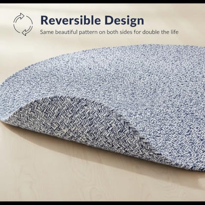 Super Area Rugs Farmhouse Braided Rug Cotton Kitchen Reversible Carpet Blue & White, 20" X 40" Half Circle - color: Blue & White, size: 1'8" x 3'4" (Semicircular)