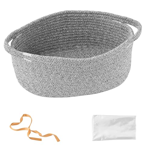 Small Woven Gift Basket Empty with Bag & Ribbon, Storage Basket for Father's Day for Dad, Baby Shower, Raffle, Birthday, Cute Organizer with Handles, 12"x8"x5", Gray - color: Gray, size: 1 Pack