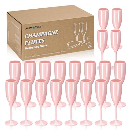XUWAIDSGN Champagne Flute Acrylic Champagne Glasses Wedding Toasting Champagne Flute Goblet Plastic Reusable Unbreakable Champagne Cups for Bachelorette Wedding Bridal Shower Party (Light Pink, 24) - color: Light Pink, size: 24