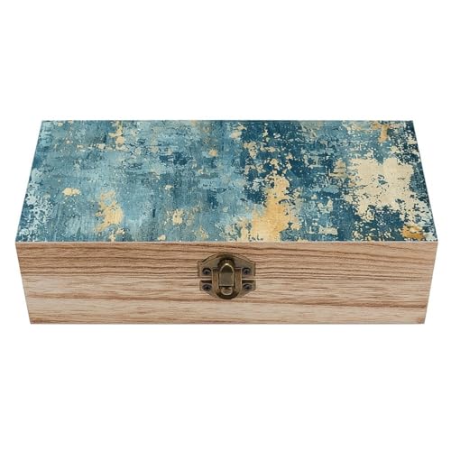 MUSM Vintage Wooden Storage Box, Teal And Beige Style Keepsake Box for Jewelry, Photos, Letters, Elegant Desktop Organizer for Home & Office Decor