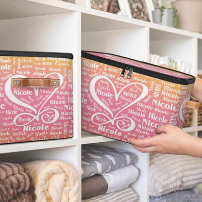 Personalized Storage-Box with Name, Personalized Heart Keepsake Basket | Custom Foldable Sturdy Large Memory Bin Containers with Handle Lid Lightweight Waterproof Dustproof, 14"L x 10.2"W x 10.4"H - color: Option 6