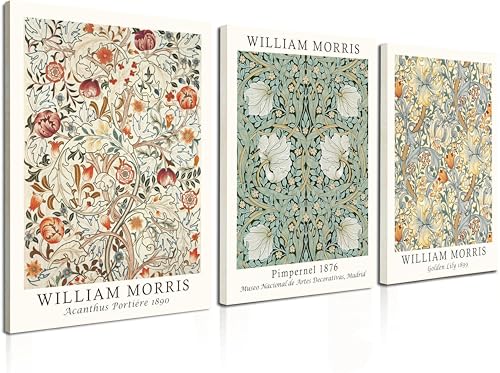 Induslyfe Framed Flower Wall Art Canvas Decor Set of 3, William Morris Framed Prints Posters Mid Century Modern Art, Aesthetic Floral Botanical Wall Art for Bedroom Living Room Bathroom 12x16 - color: Flower, size: 12"x16"