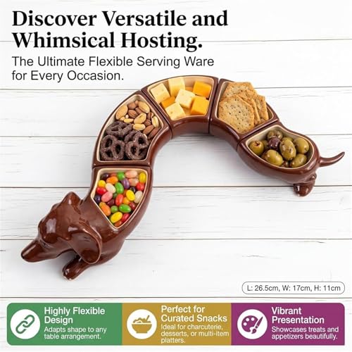 Retro five-piece dachshund plate set, five-compartment plate, divider tray set, suitable for holding snacks, cheese, nuts, and fruit, perfect for entertaining guests and party table decoration