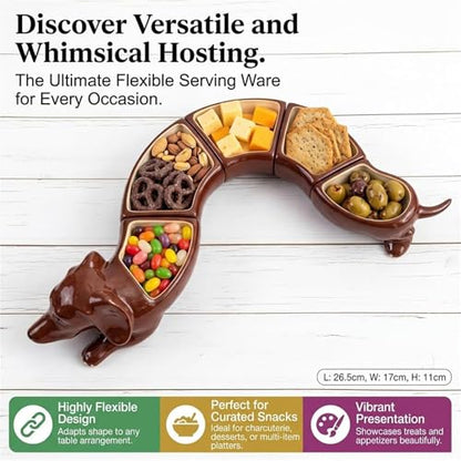 Retro five-piece dachshund plate set, five-compartment plate, divider tray set, suitable for holding snacks, cheese, nuts, and fruit, perfect for entertaining guests and party table decoration