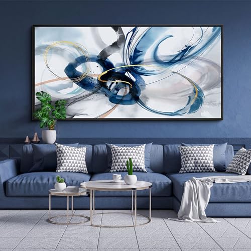 KLAKLA Modern Abstract Canvas Wall Art - Frame Wall Decor Living Room Picture Artwork for Office Bedroom Blue and White Decorative Paintings - color: Blue abstract - 4, size: 20x40