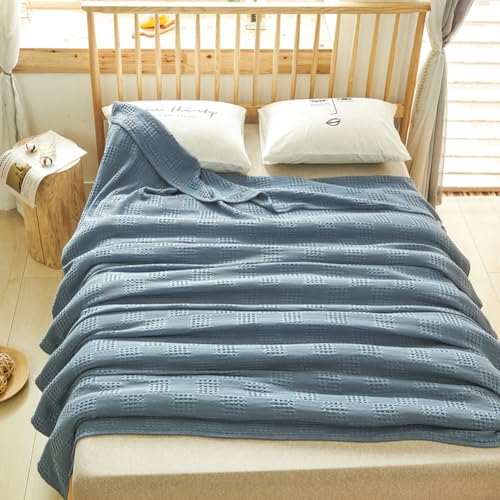 100% Cotton Waffle Knit Blanket,Lightweight,Breathable and Soft, Waffle Weave Blanket for Summer Spring,Blue,150 x 200 cm / 59 x 79 inch - color: Blue, size: Single Size 59x79 inch
