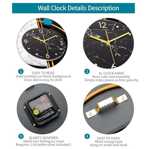 Large Wall Clocks Battery Operated Modern Clock for Living Room | Analog Silent Non-Ticking Bedroom Office Kitchen Home Decor Metal Glass Wall Decoration for Indoor House Gold 19*22 inch - style: Contemporary