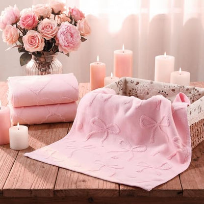 Hahafelt 3 Pack Pink Bow Hand Towels Heart Bathroom Towels 100% Cotton Soft Absorbent Decorative Jacquard Weave Gifts for Kitchen Bathroom Decor, 29.5 x 13.7 Inch - style: pink bow