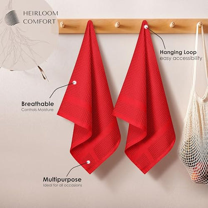 3 Pack Red Waffle Weave Kitchen Towels, 16x26 Inch, 100% Cotton, Absorbent Dishcloth Set, Quick Drying, Durable for Cleaning, Wiping, Drying Dishes, Machine Washable Dish Towel, Red - color: Red, style: 3 Pack