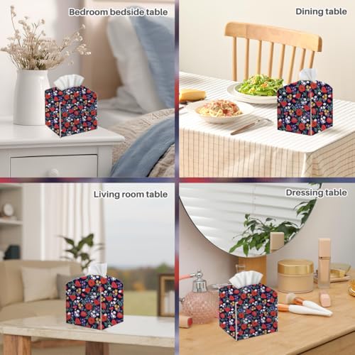 Floral Tissue Box Cover, Tissue Box Holder for Home, Kitchen, 5x5IN - color: Red Flower 376