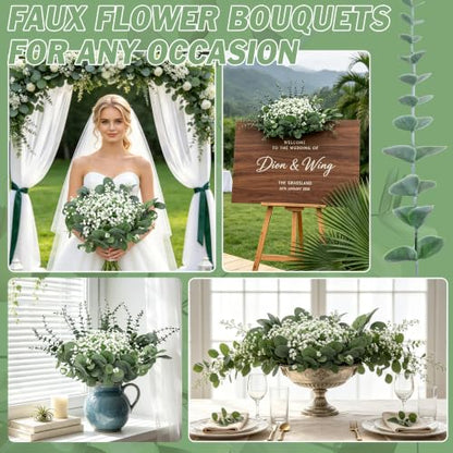 Palonu 200 Pcs 5 Kinds Mixed Artificial Eucalyptus Leaves Stems Bulk Babys Breath Eucalyptus Bundle Faux Plants Greenery for DIY Bouquets Floral Arrangement Wedding Engagement Party Decor