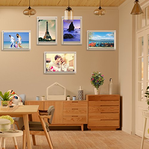 AMEITECH Acrylic Floating Picture Frame, 11x14 Double Panel Clear Wall Mount Document Certificate Frames (Inner Max Size is 9 x12.5 inch) | Wall Mount Document Certificate Frames, Transparent Hanging Pictures Frames for Gallery Wall (Inner Max Size is 9 x