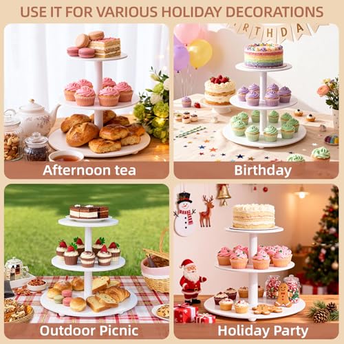 VIVIRBIEN 3-Tier Wood Cupcake Stand: 12in White Round stand for cupcake | Holds up to 33 Cupcakes-Easy to Assemble with Instruction-Tiered Cake Stand-Ideal For Wedding/Party/Birthday/Home Decor