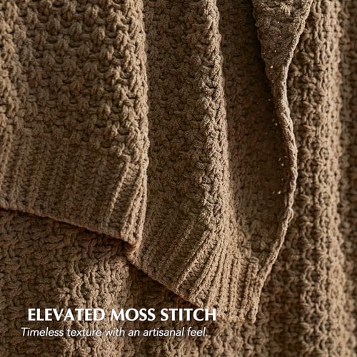 EVERGRACEHOME Chunky Chenille Knit Throw Blanket, 90 x 90, Camel Brown | Sculpted Moss Stitch, Chic Modern Farmhouse, All-Season Warmth, OEKO-TEX® Certified, Oversized Queen for Couch, Bed, Sofa - color: Camel Brown, size: 90" X 90"