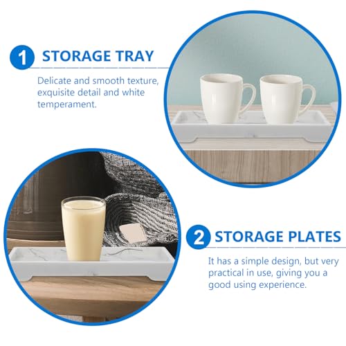 Marble Design Composite Bathroom Vanity Tray, White Cosmetic Storage Plate with Jewelry Organizer for Home Countertop Toiletries Holder