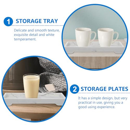 Marble Design Composite Bathroom Vanity Tray, White Cosmetic Storage Plate with Jewelry Organizer for Home Countertop Toiletries Holder