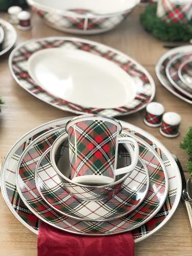 Golden Rabbit Enamelware Oval Platter, 12 x 16in, Highland Plaid - color: Highland Plaid