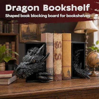 Dragon Bookends Ornaments, Gothic Fantasy Bookends, Book Lovers Unique Resin Shelf Holder Set, Functional Resin Animal Statue Sculpture Book Holder for Home Office Bookshelf（Purple） - color: C