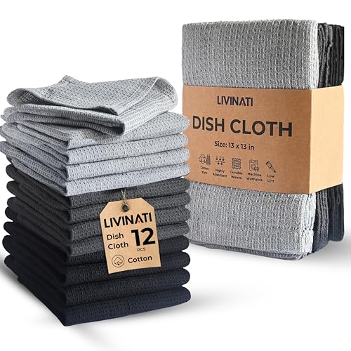 Kitchen Dish Cloths for Washing Dishes - Waffle Weave Cotton Dish Rag Towel - 13"x13" Set of 4+4+4 - Light + Dark Gray + Black Kitchen Washcloth Dishcloth Dishrag Dishtowel Wash Cloth - color: Light Gray - Dark Gray - Black, size: 13"x13" Set of 4+4+4