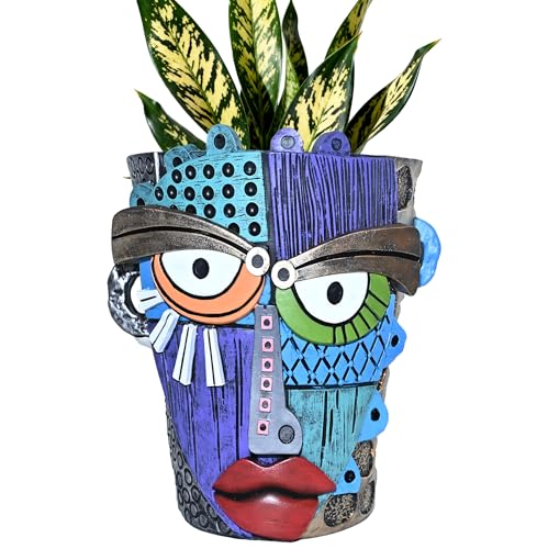 Midogaigai Abstract Face Planter Pots for Indoor Plants & Flowers Deco Gift | Funny Planter,Colorful Resin Flower Pots with Drainage Holes,Adorable Quirky Decor for Outdoor Garden,Patio&Home(L Eclectic) - color: Eclectic, size: Large