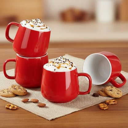Teocera Coffee Mugs Set of 6-12oz Chip-Resistant Ceramic Cups with Ergonomic Handle | Dishwasher & Microwave Safe Red Mugs | Keeps Beverage Hot, Perfect for Family Kitchen & Holiday Gifts - color: Red （Set of 6)