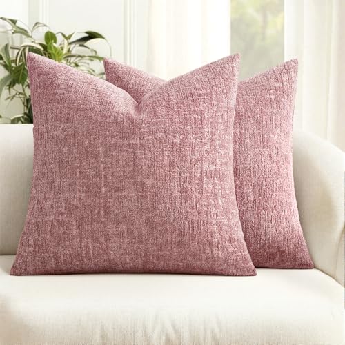 MIULEE Couch Pillow Covers Textured Chenille Home Decor 18x18 Blush Pink | Set of 2 Soft Luxurious Decorative Throw Pillow Covers Cozy Pillowcases Living Room Cushion Sofa Bed - color: Blush Pink, size: 18" x 18" (Pack of 2)