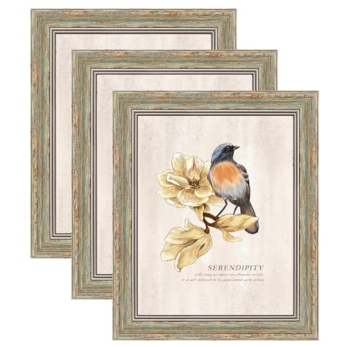 XUANLUO 3 Pack 8x10 Inch Picture Frames Farmhouse Rustic Vintage Distressed Wood Grain Photo Frame with HD plastic cover for Table Top Display and Wall Hanging - color: Brown-3pcs, size: 8 x 10 inch