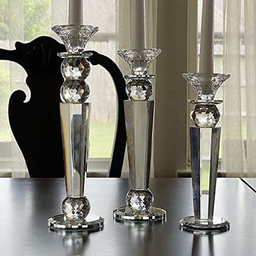 Allgala Set of 3 Crystal Glass Made Reverse Tapered Pillar and Hand Crafted Ball Candlesticks - 8.5,10,11 Inches -HD89154 - size: 3 PC (8.5", 10", 11")