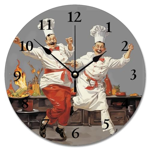 Ancient Wooden Wall Clock Happy Chef Kitchen Chef 10 Inch Wall Clocks Battery Operated Wall Clock Non-Ticking Modern Decor for Bedroom Living Room Office - color: Style-11, size: 10x10 in