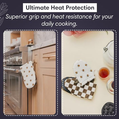 Crae Home Cute Cotton Oven Mitt, Heat-Resistant Kitchen Mitt for Baking Use | Silicone Grip Lined, Hanging Loop, Pot Holder Style Oven Glove, Baking & Cooking, 10.5 x 5.5 Inch, Milk & Honey Pattern Mitts - color: Milk & Honey