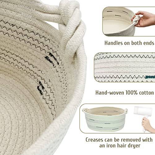 Fhiny Cotton Rope Dog Toy Basket with Handle Puppy Toys Storage Bin Small Woven Rectangle Diapers Pet Kitty Bed Perfect for Carry Pet Chew Toys Blankets Leashes Doggie Stuff - Beige M - size: B-M:15.7"×11.4"×7"