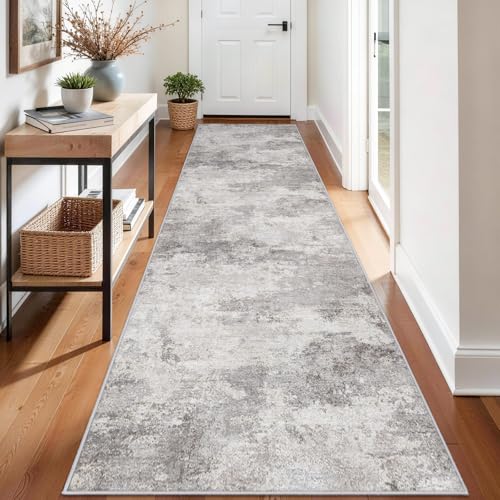 Washable 3x12 Hallway Runner Rug: Washable Non Slip Carpet Grey | Long Entryways Kitchen Living Room - Abstract Modern Neutral Thin Low Pile Runners 3x12 Grey - color: Grey01, size: 3' x 12' (Rectangular)