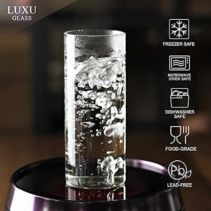 LUXU Drinking Glasses 12 oz,4pcThin Highball Glass,Clear Tall Beer Glass | Lead-Free Glassware,Clear Everyday Drinkware,Water Glasses,Mojito Glass Cups,Bar Glassware,and Mixed Drink Cocktail Glass Set - style: 12 OZ highball glass