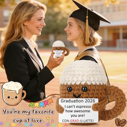 Xinezaa Mini Graduation Gifts for Women Men High School College Grad | Gifts for Daughter Son Teen Girl Boy Sister Best Friend Him Her, Handmade Crochet Coffee Mug, 2026 Congrats Grad Decoration - style: Grad 2026