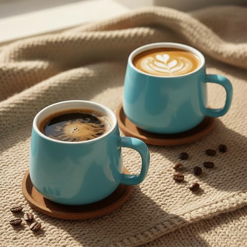 Teocera Coffee Mugs Set of 6-12oz Chip-Resistant Ceramic Cups with Ergonomic Handle | Dishwasher & Microwave Safe Turquoise Mugs | Keeps Beverage Hot, Perfect for Family Kitchen & Holiday Gifts - color: Turquoise （Set of 6)