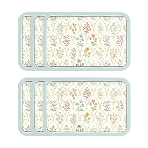 Vinyl Waterproof Placemats Set of 6 Rectangular,12"*17"-Serenity B | Wipeable Beautiful Print Place Mats,Stain Resistant,Heat Resistant,Everyday Meals,Kitchen,Dinning,Holiday,Decor - color: Serenity B