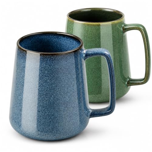 Extra Large Tall Coffee Mugs with Handle - Set of 2, 24 oz Ceramic, Dishwasher & Microwave Safe, Blue and Green - color: 24 oz-Blue&Green