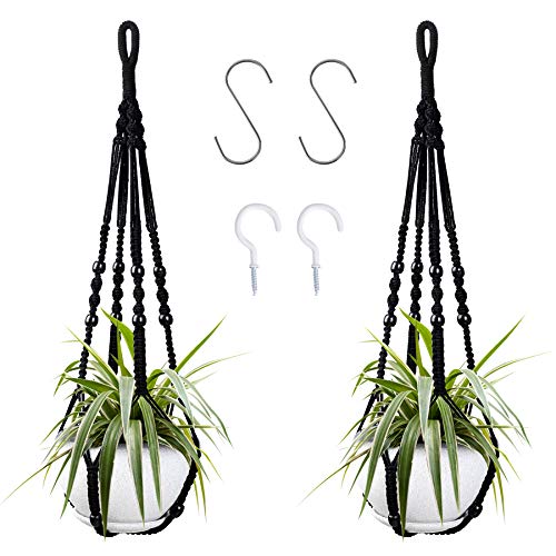 Macrame Hanging Planter, 2 Pack Hanging Planters for Indoor Plants Indoor Outdoor Decor Handmade Hanging Plant Holder(35 Inch) - color: Black, size: 35 Inches