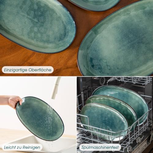 vancasso Ceramic Serving Platters Set of 3, Oval 16/14.7/13.5 Inch Stoneware Serving Dishes for Entertaining, Microwave Safe Serving Trays for Food, Turkey, Cheese, Party, Reactive Glaze Green - color: Green