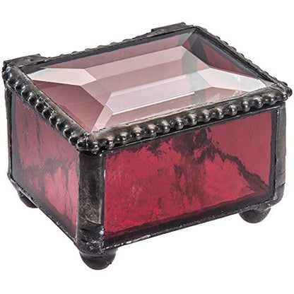 J Devlin Red Glass Ring Box Small Keepsake Trinket Box Beveled Lid | Small red glass ring box with beveled lid for rings earrings charms and treasured keepsakes - color: Red