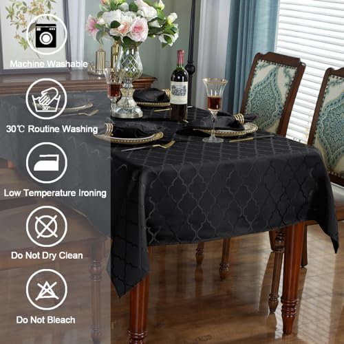SASTYBALE Jacquard Tablecloth Rectangle, 60" x 102", Black | Damask Fabric, Water Resistant, Wrinkle Free Polyester, 8-10 Seats for Halloween Party, Kitchen Dining, Holiday Banquet Use - color: Black, size: 102" x 60" (Rectangular)