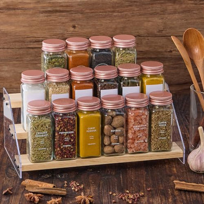 48 Pcs Glass Spice Jars with Labels, Seasoning Containers with Pink Lids | Airtight spice bottles Keep Fresh,4oz Spice Containers with Shaker Lids, Funnel for Spice Rack,Kitchen Spice Drawer Organizer