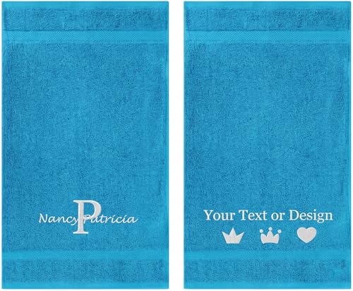Personalized Passion Towels Set with Embroidered Name, Monogram - 2 Pack Highly Absorbent & Super Soft Turkish Cotton Hand Towels for Spa, Gym, Pool & Hotels - 16"x27" - Turquoise - color: Turquoise, size: 2 Pack Hand Towels (16"x27")