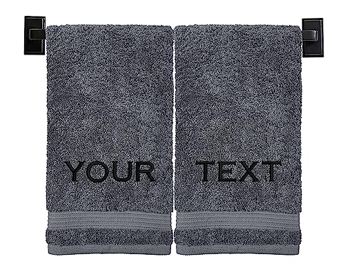 Personalized Hand Towels | Set of 2 | Choose from 12 Fonts | Genuine Turkish Cotton | Oeko-Tex Certified | Personalized Towels | Bathroom Hand Towels - color: Gray - Hand Towels
