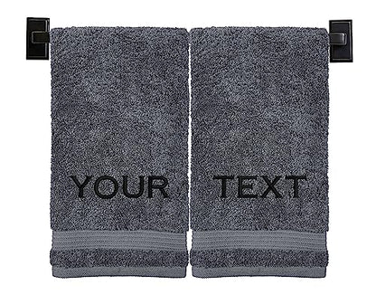 Personalized Hand Towels | Set of 2 | Choose from 12 Fonts | Genuine Turkish Cotton | Oeko-Tex Certified | Personalized Towels | Bathroom Hand Towels - color: Gray - Hand Towels