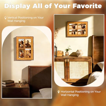 Golden State Art 4x6 Collage Picture Frame,Solid Wood&Real Glass,4 Photos | Multi Picture Frame for (4) 4x6 Photos - Natural Bark Edges Design - Farmhouse Collage Wall Decor - Rustic Brown - size: 4 Openings 4x6