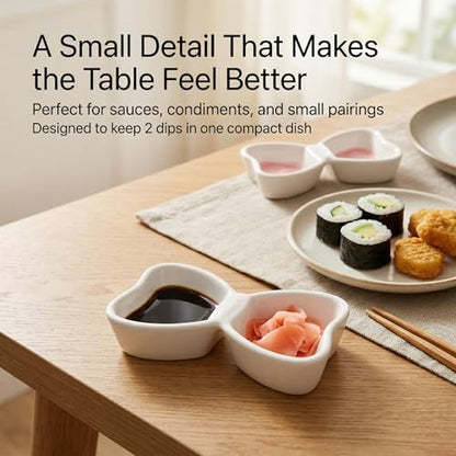 Soy Sauce Dishes, 2-Compartment, 2-Pack, Pink | Ceramic butterfly condiment cups keep two dips apart; 3 oz dishes serve sushi, snacks, appetizers, and small sides at table. - color: Pink